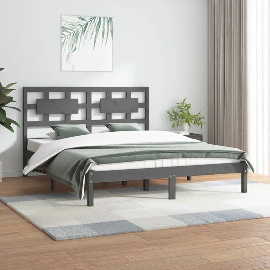The Living Store Bedframe massief grenenhout grijs 150x200 cm 5FT King Size Bedframe Bedframes Tweepersoonsbed Bed Bedombouw Dubbel Bed Frame Bed Frame Ledikant Houten Bedframe Tweepersoonsbedden