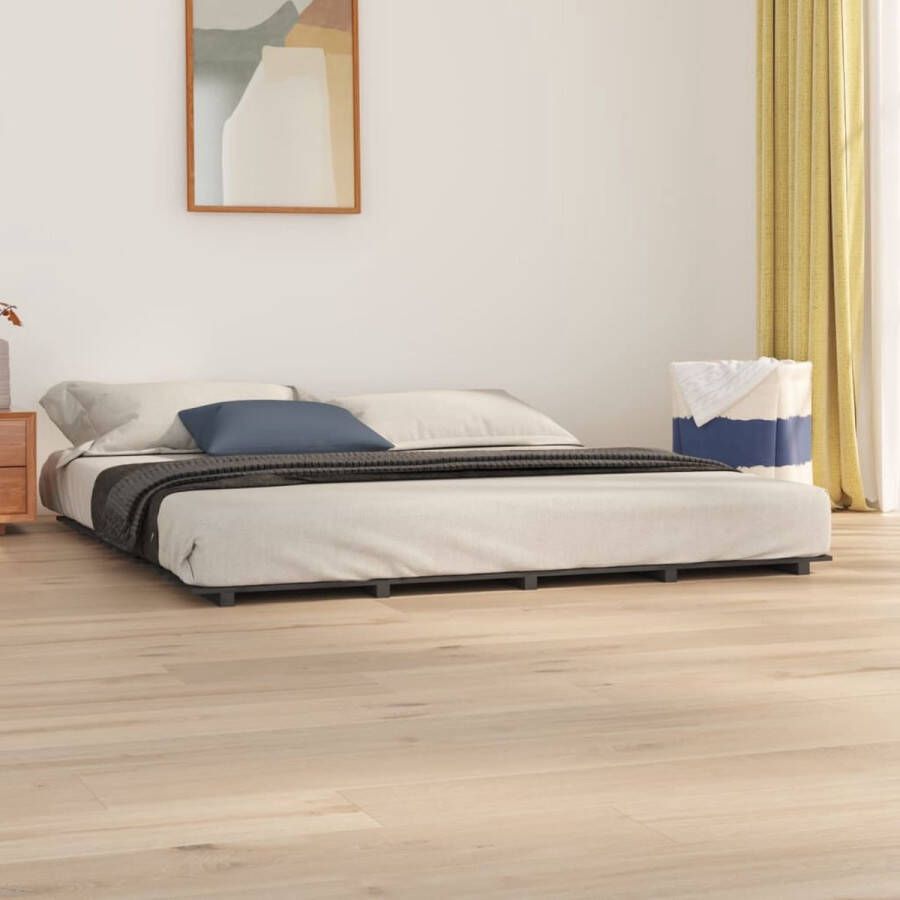 The Living Store Bedframe massief grenenhout grijs 160x200 cm Bed