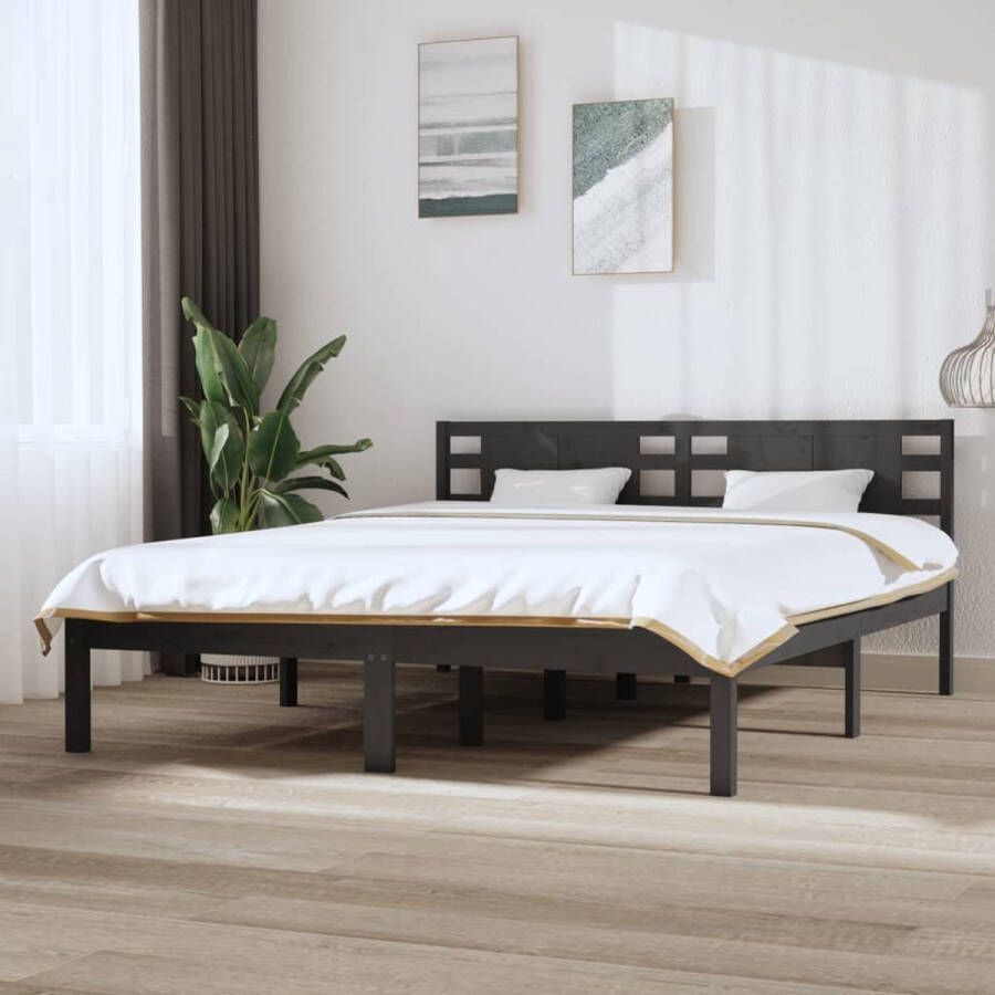 The Living Store Bedframe massief grenenhout grijs 160x200 cm Bedframe Bedframes Tweepersoonsbed Bed Bedombouw Dubbel Bed Frame Bed Frame Ledikant Houten Bedframe Tweepersoonsbedden
