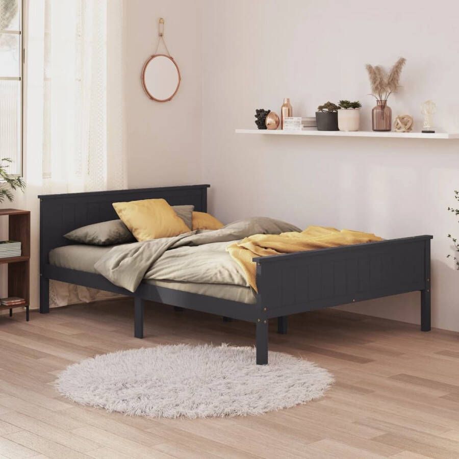 The Living Store Bedframe massief grenenhout grijs 160x200 cm Bedframe Bedframes Houten Bedframe Bed Bedbodem Slaapmeubel Tweepersoonsbed Houten Bedframes Bedden Bedbodems Slaapmeubels