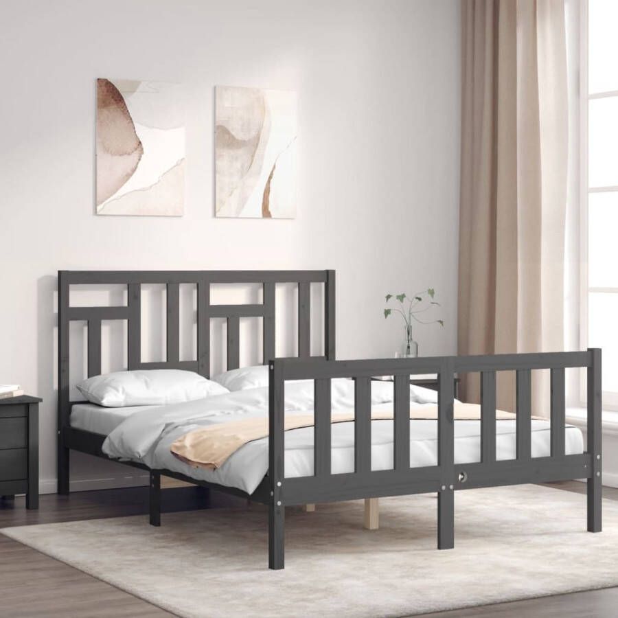 The Living Store Bedframe Massief Grenenhout Grijs 195.5 x 145.5 x 100 cm Multiplex lattenbodem