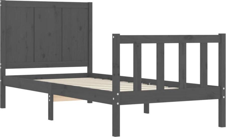 The Living Store Bedframe met hoofdbord massief hout grijs 3FT Single Bedframe Bedframes Bed Eenpersoonsbed Slaapkamermeubel Houten Bedframe Houten Bed Bedbodem Massief Houten Bedframe Ledikant Bedframe Met Hoofdeinde - Foto 6