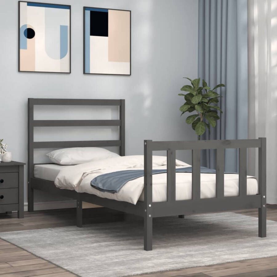 The Living Store Bedframe met hoofdeinde massief hout grijs 90x190 cm Bedframe Bedframes Bed Eenpersoonsbed Slaapkamermeubel Houten Bedframe Houten Bed Bedbodem Massief Houten Bedframe Ledikant Bedframe Met Hoofdeinde - Foto 5