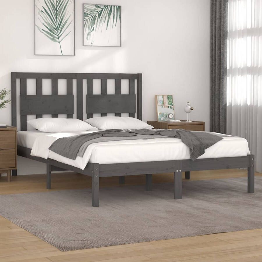 The Living Store Bedframe massief grenenhout grijs 200x200 cm Bedframe Bedframes Tweepersoonsbed Bed Bedombouw Dubbel Bed Frame Bed Frame Ledikant Houten Bedframe Tweepersoonsbedden