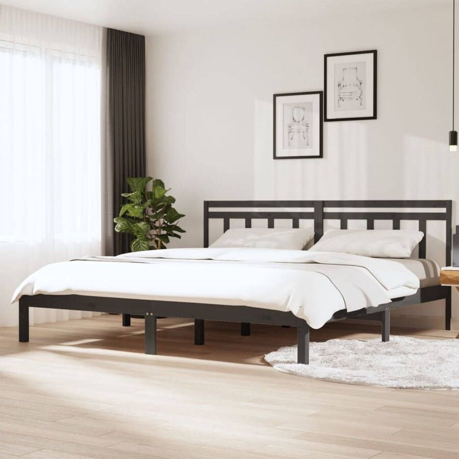 The Living Store Bedframe massief grenenhout grijs 200x200 cm Bedframe Bedframes Tweepersoonsbed Bed Bedombouw Dubbel Bed Frame Bed Frame Ledikant Bedframe Met Hoofdeinde Tweepersoonsbedden