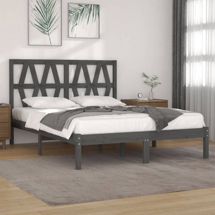 The Living Store Bedframe massief grenenhout grijs 200x200 cm Bedframe Bedframes Bed Bedbodem Ledikant Bed Frame Massief Houten Bedframe Slaapmeubel Tweepersoonsbed Bedden Bedbodems