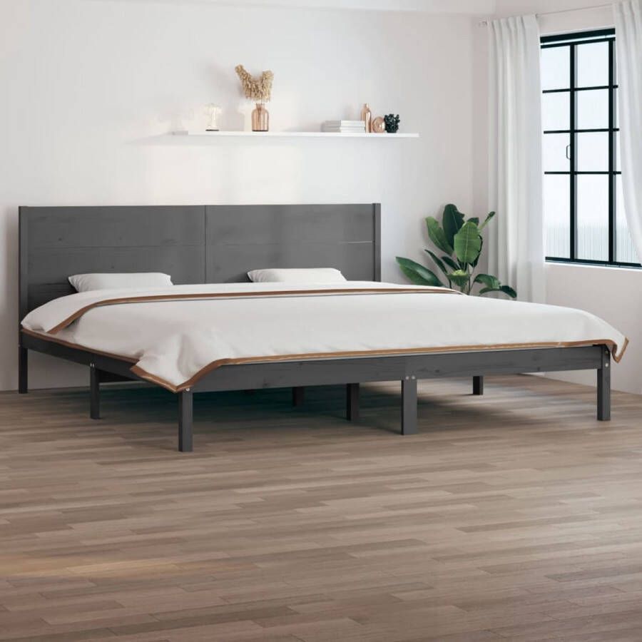 The Living Store Bedframe massief grenenhout grijs 200x200 cm Bed
