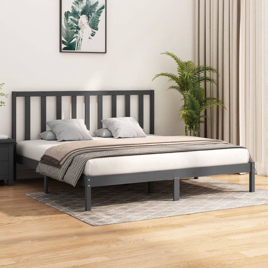 The Living Store Bedframe met hoofdbord massief hout grijs 200x200 cm Bedframe Bedframes Bed Tweepersoonsbed Slaapkamermeubel Houten Bedframe Houten Bed Bedbodem Massief Houten Bedframe Ledikant Bedframe Met Hoofdeinde - Foto 9