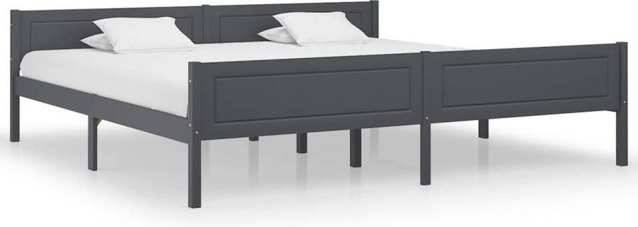 The Living Store Bedframe massief grenenhout grijs 200x200 cm Bedframe Bed Frame Bed Frames Bed Bedden 1-persoonsbed 1-persoonsbedden Eenpersoons Bed