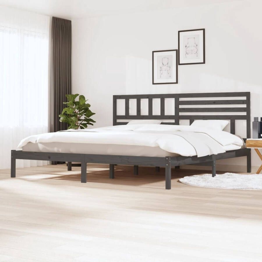 The Living Store Bedframe massief grenenhout grijs 200x200 cm Bedframe Bedframes Eenpersoonsbed Bed Bedombouw Frame Bed Frame Ledikant Bedframe Met Hoofdeinde Eenpersoonsbedden Bedden - Foto 2