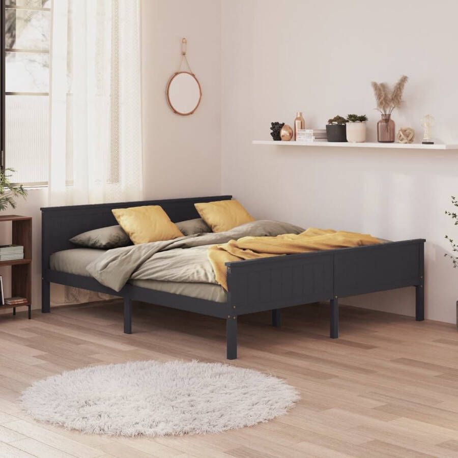 The Living Store Bedframe massief grenenhout grijs 200x200 cm Bedframe Bedframes Houten Bedframe Bed Bedbodem Slaapmeubel Tweepersoonsbed Houten Bedframes Bedden Bedbodems Slaapmeubels