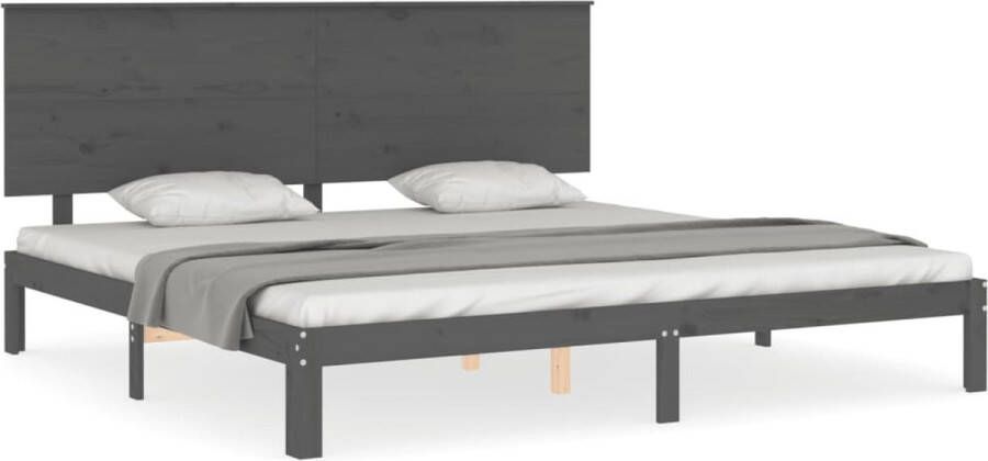 The Living Store Bedframe Massief Grenenhout Grijs 203.5 x 203.5 x 82.5 cm Multiplex Lattenbodem Uitstekende Ondersteuning