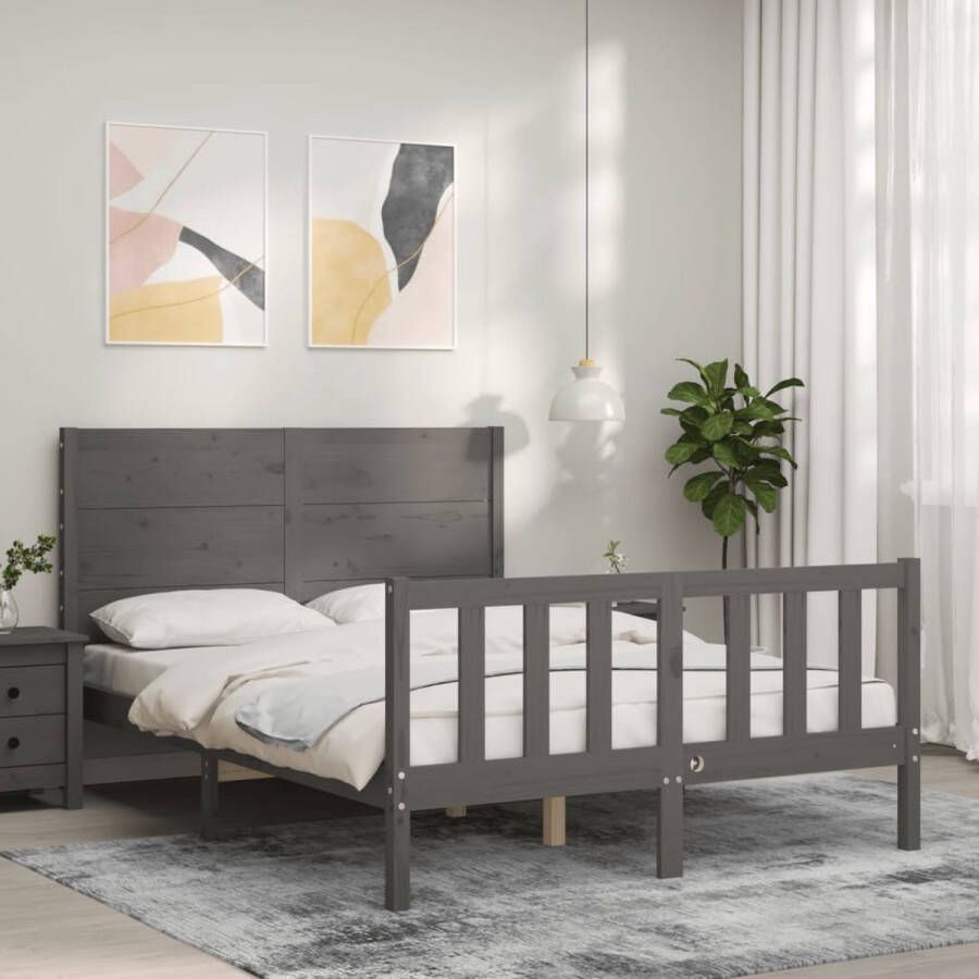 The Living Store Bedframe Massief grenenhout Grijs 205.5 x 125.5 x 100 cm Multiplex lattenbodem