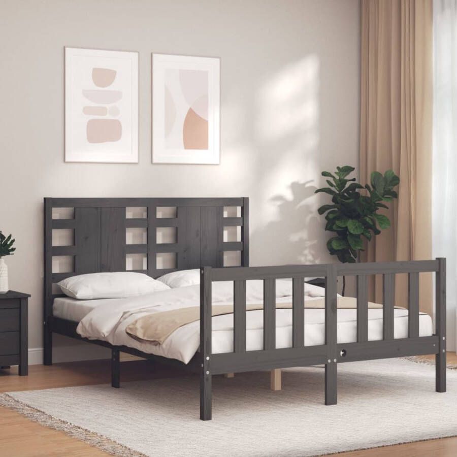 The Living Store Bedframe Massief grenenhout Grijs 205.5 x 125.5 x 100 cm Multiplex lattenbodem