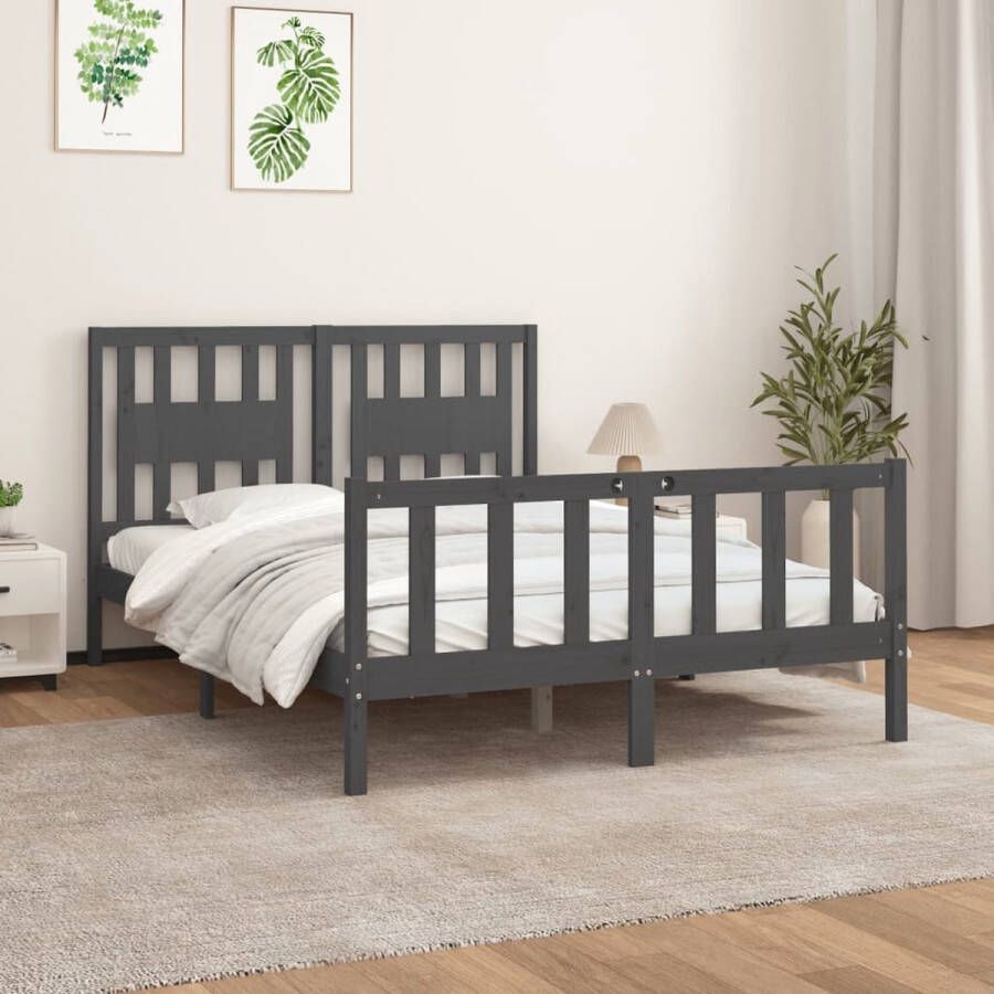 The Living Store Bedframe Massief grenenhout Grijs 205.5 x 125.5 x 69.5 cm Geschikt voor 120 x 200 cm matras