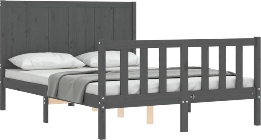 The Living Store Bedframe Massief Grenenhout Grijs 205.5 x 145.5 x 100 cm Multiplex lattenbodem