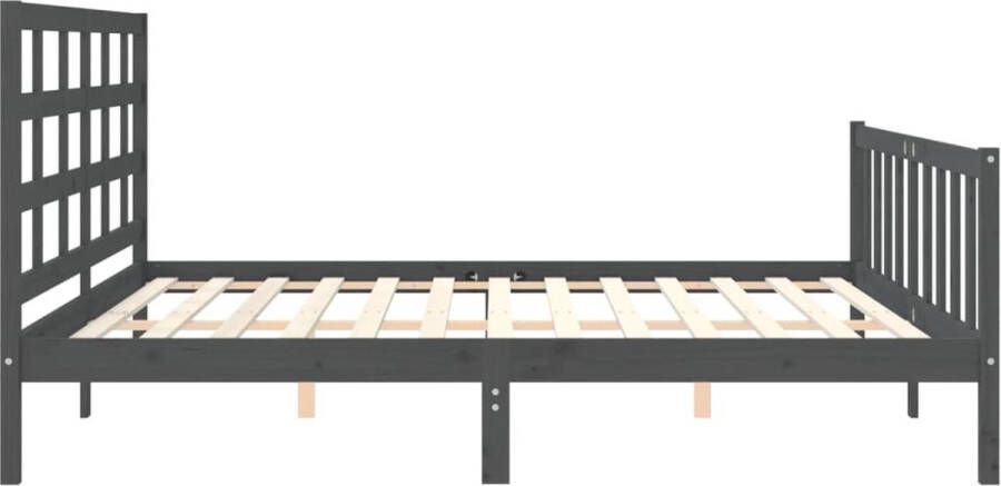 The Living Store Massief grenenhouten bedframe grijs 205.5 x 205.5 x 100 cm multiplex lattenbodem functioneel hoofd- en voeteneinde matras niet inbegrepen Massief Hout Bed Grenenhout Bed Grijs Bed Tweepersoons Bed Boxspring Frame - Foto 6