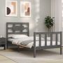 The Living Store Bedframe met hoofdbord massief hout grijs 90x200 cm Bedframe Bedframes Bed Eenpersoonsbed Slaapkamermeubel Houten Bedframe Houten Bed Bedbodem Massief Houten Bedframe Ledikant Bedframe Met Hoofdeinde - Thumbnail 3