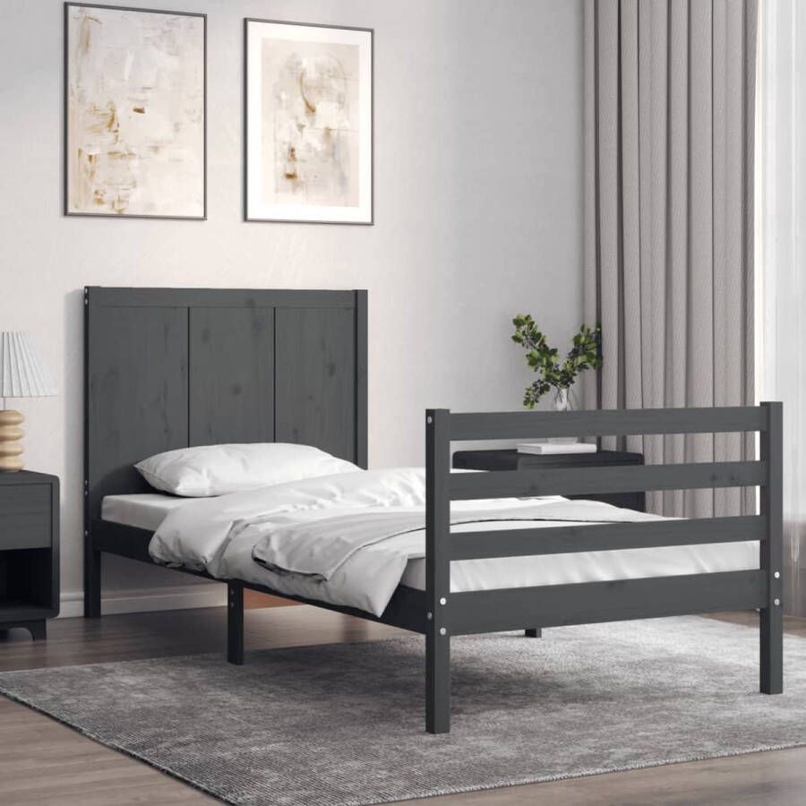 The Living Store Bedframe Massief Grenenhout Grijs 205.5 x 95.5 x 100 cm Multiplex lattenbodem