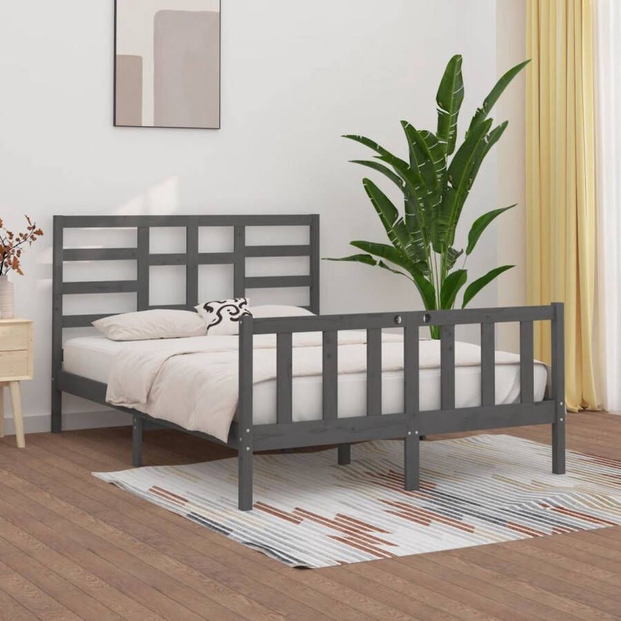 The Living Store Bedframe massief grenenhout grijs 160x200 cm Bedframe Bedframes Bed Bedbodem Ledikant Bed Frame Massief Houten Bedframe Slaapmeubel Tweepersoonsbed Bedden Bedbodems