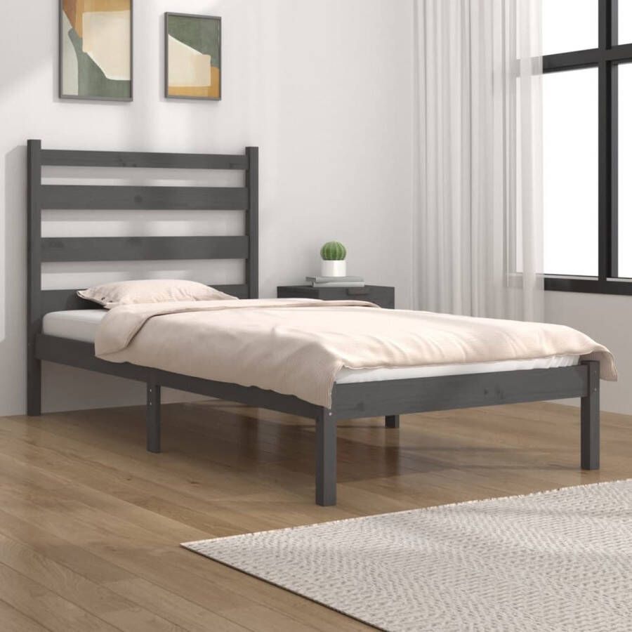 The Living Store Bedframe massief grenenhout grijs 90x190 cm 3FT Single Bed