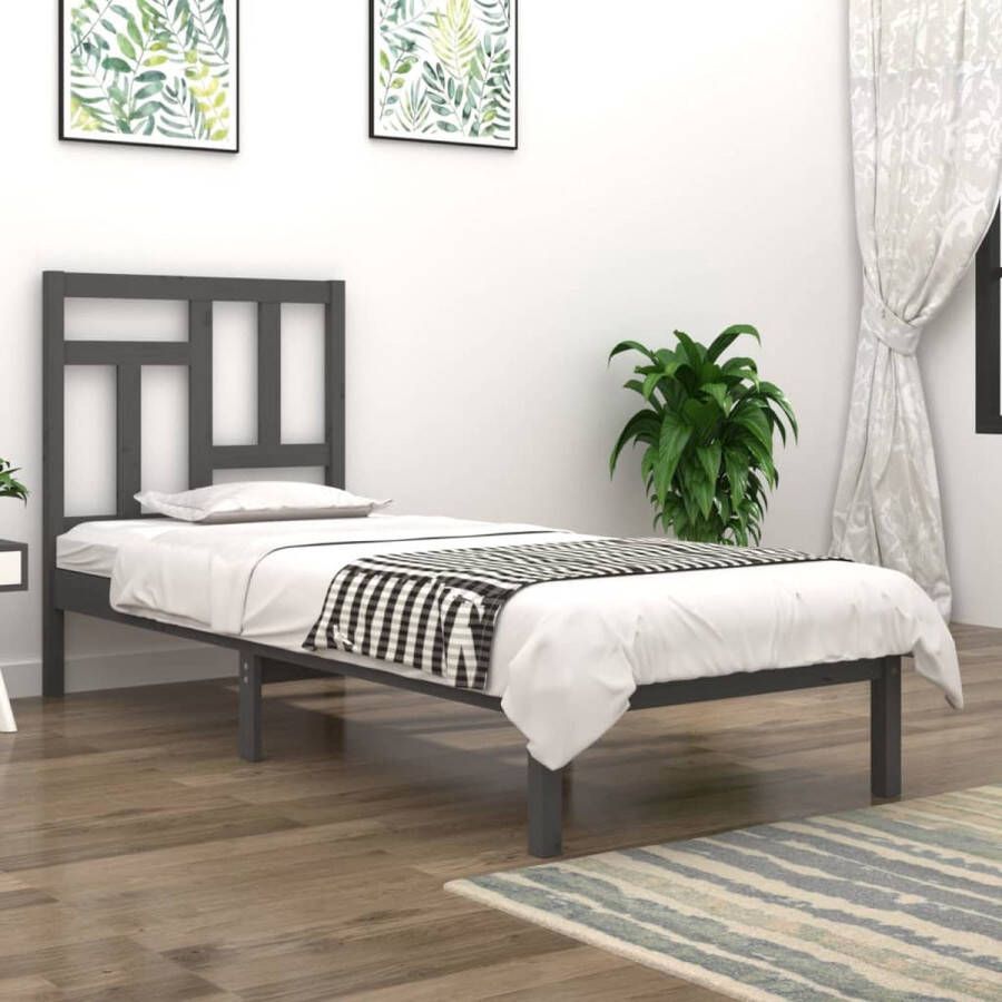 The Living Store Bedframe massief grenenhout grijs 90x200 cm Bedframe Bedframes Bed Bedbodem Ledikant Bed Frame Massief Houten Bedframe Slaapmeubel Eenpersoonsbed Bedden Bedbodems - Foto 2