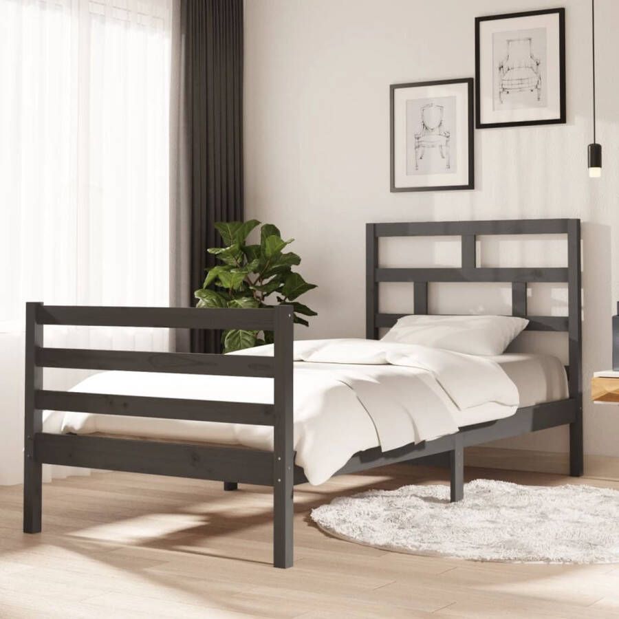 The Living Store Bedframe massief grenenhout grijs 90x200 cm Bedframe Bedframes Bed Bedbodem Ledikant Bed Frame Massief Houten Bedframe Slaapmeubel Eenpersoonsbed Bedden Bedbodems