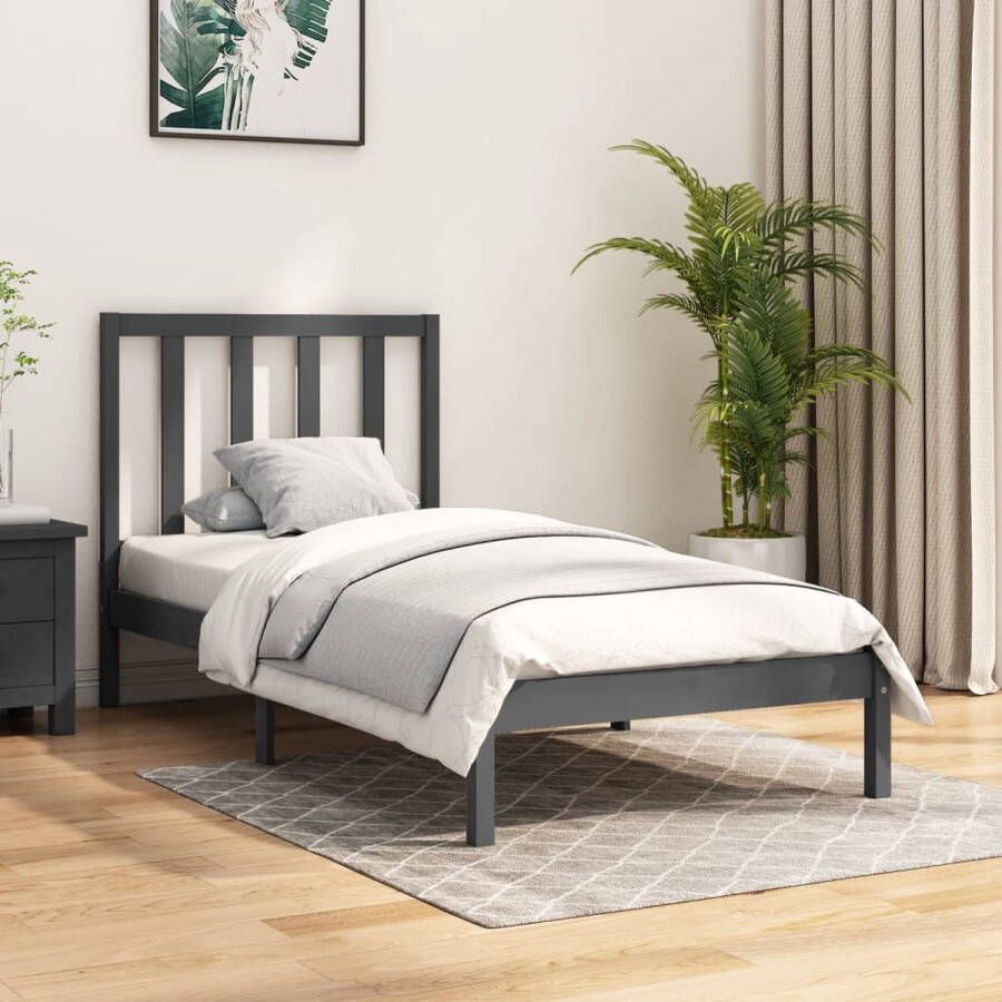The Living Store Bedframe massief grenenhout grijs 90x200 cm Bedframe Bedframes Bed Bedbodem Ledikant Bed Frame Massief Houten Bedframe Slaapmeubel Bedden Bedbodems Ledikanten