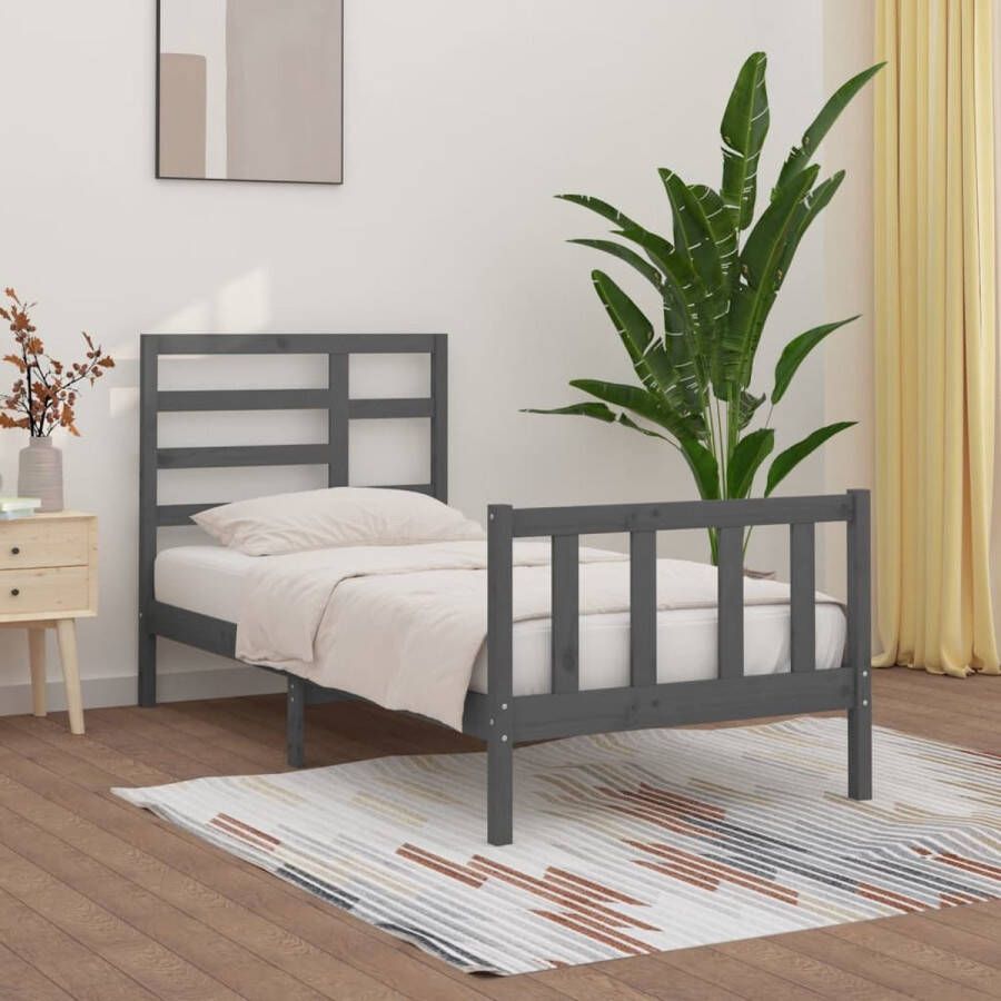 The Living Store Bedframe massief grenenhout grijs 90x200 cm Bedframe Bedframes Bed Bedbodem Ledikant Bed Frame Massief Houten Bedframe Slaapmeubel Eenpersoonsbed Bedden Bedbodems