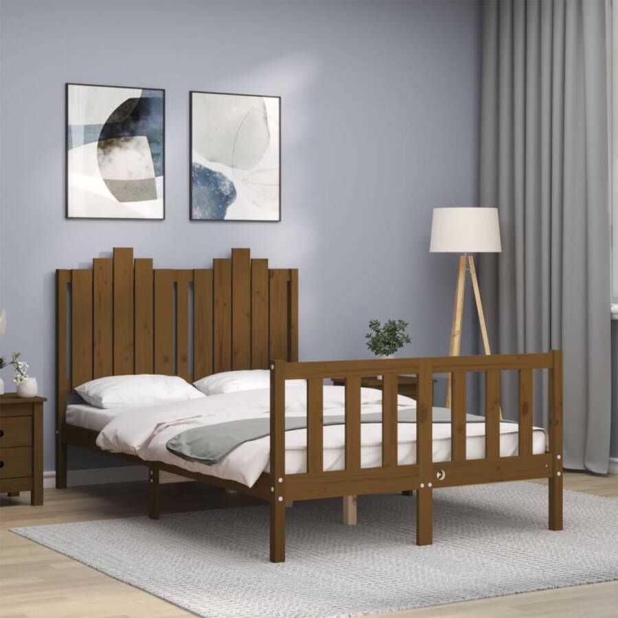 The Living Store Bedframe met hoofdbord hout honingbruin 4FT Small Double Bedframe Bedframes Bed Tweepersoonsbed Slaapkamermeubel Houten Bedframe Houten Bed Bedbodem Massief Houten Bedframe Ledikant Bedframe Met Hoofdeinde - Foto 2