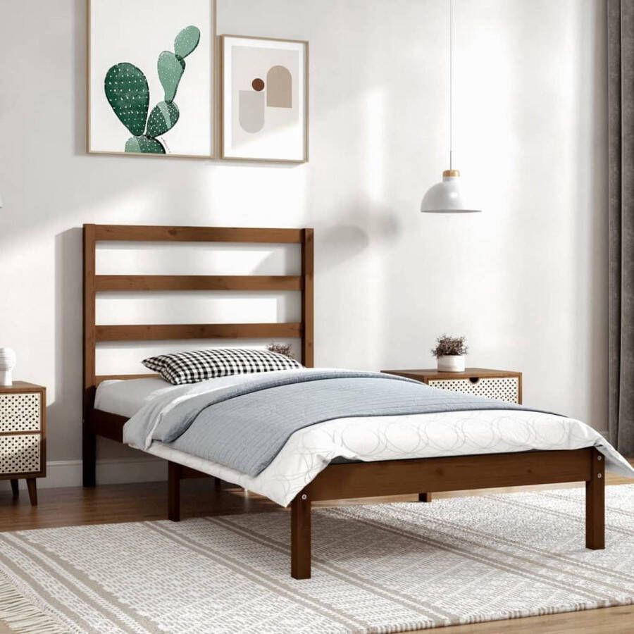 The Living Store Bedframe massief grenenhout honingbruin 100x200 cm Bedframe Bedframes Bed Bedbodem Ledikant Bed Frame Massief Houten Bedframe Slaapmeubel Eenpersoonsbed Bedden Bedbodems