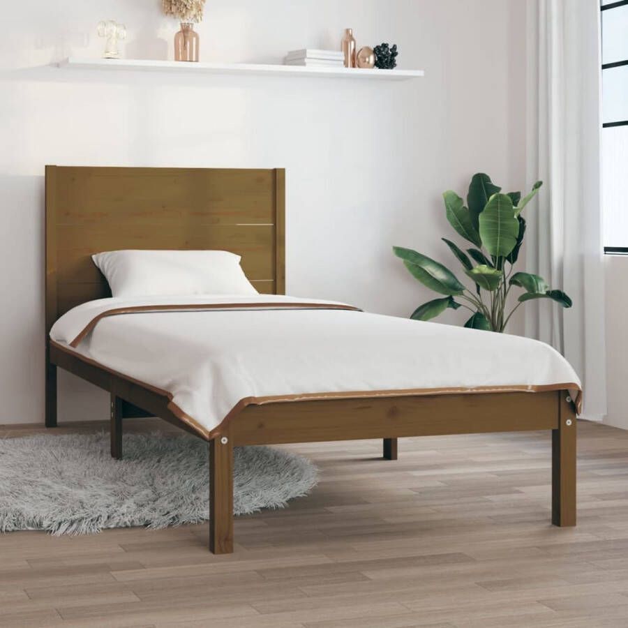 The Living Store Bedframe massief grenenhout honingbruin 100x200 cm Bedframe Bedframes Eenpersoonsbed Bed Bedombouw Ledikant Houten Bedframe Eenpersoonsbedden Bedden Bedombouwen Ledikanten