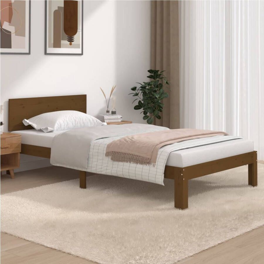 The Living Store Bedframe massief grenenhout honingbruin 100x200 cm Bedframe Bedframes Bed Bedbodem Ledikant Bed Frame Massief Houten Bedframe Slaapmeubel Eenpersoonsbed Bedden Bedbodems