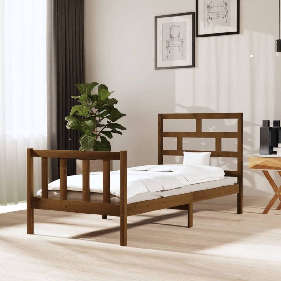 The Living Store Bedframe massief grenenhout honingbruin 100x200 cm Bedframe Bedframes Bed Bedbodem Ledikant Bed Frame Massief Houten Bedframe Slaapmeubel Eenpersoonsbed Bedden Bedbodems