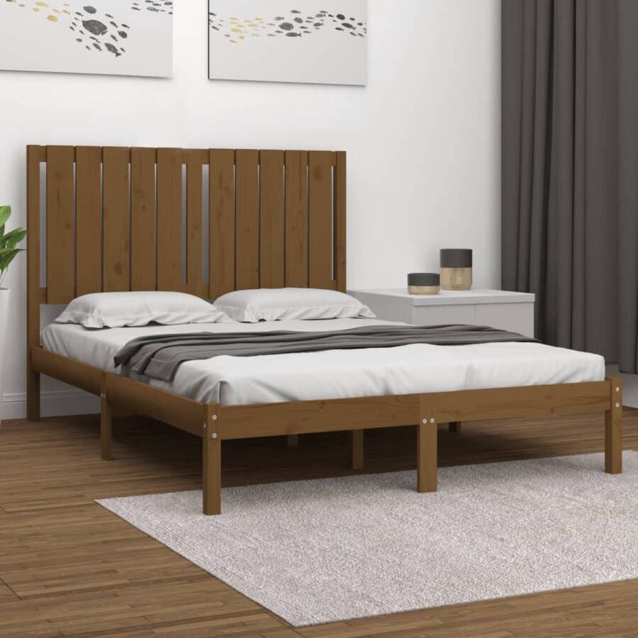 The Living Store Houten Bedframe Modern Bedden Afmeting- 205.5 x 125.5 x 31 cm (L x B x H) Kleur- Honingbruin Materiaal- Massief grenenhout Houten Bedframe Modern Bed Grenenhout Bed Tweepersoons Bed King Size Bed