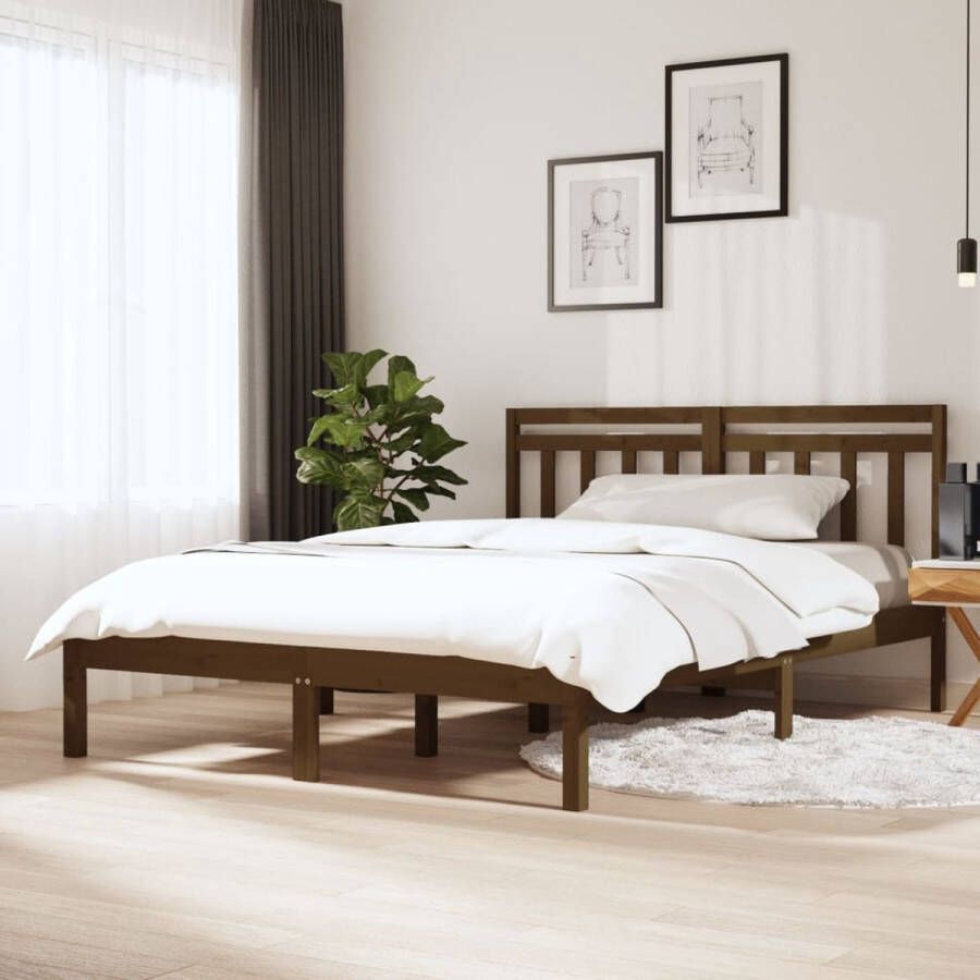 The Living Store Bedframe massief grenenhout honingbruin 120x200 cm Bedframe Bedframes Tweepersoonsbed Bed Bedombouw Dubbel Bed Frame Bed Frame Ledikant Bedframe Met Hoofdeinde Tweepersoonsbedden