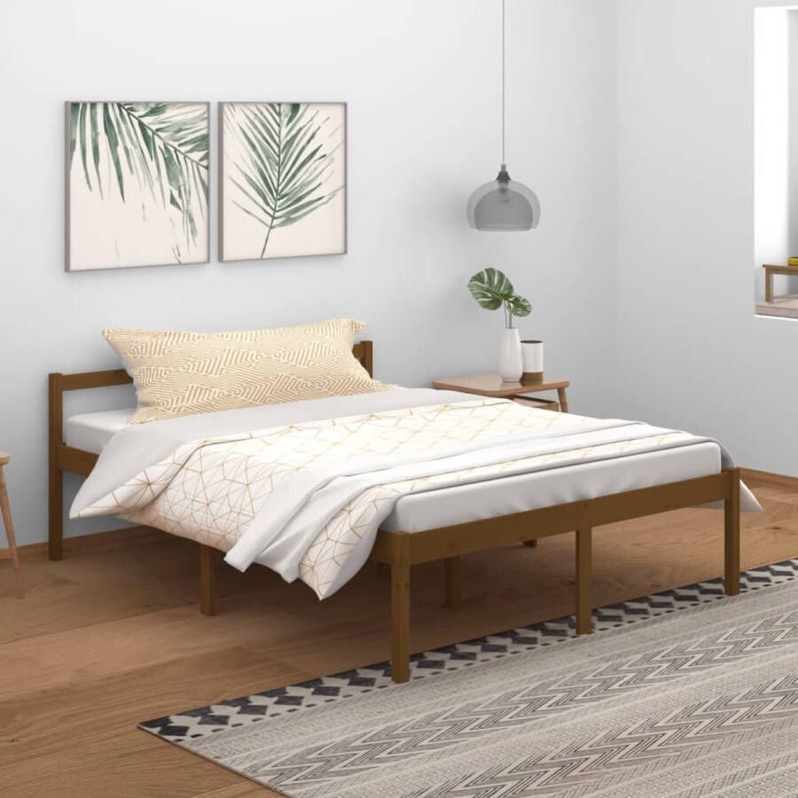 The Living Store Bedframe massief grenenhout honingbruin 150x200 cm 5FT king Bedframe Bedframes Bed Bedbodem Ledikant Bed Frame Massief Houten Bedframe Slaapmeubel Tweepersoonsbed Bedden Bedbodems