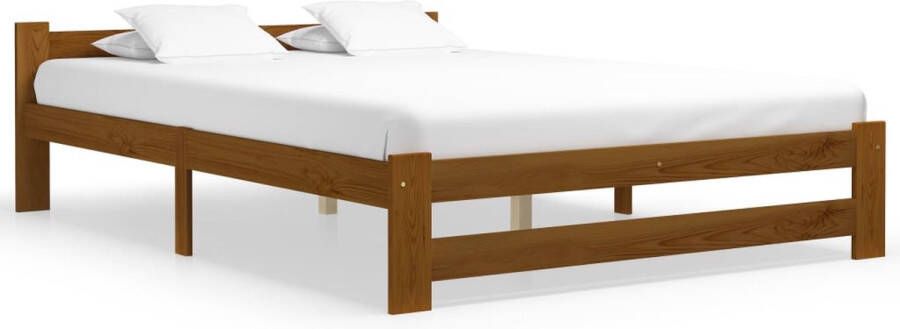 The Living Store Massief grenenhouten bedframe 204 x 187 x 55 cm Honingbruin matras niet inbegrepen Massief Houten Bed Frame Grenen Hout Bed Honig Bruin Bed Tweepersoons Bed Boxspring Bed