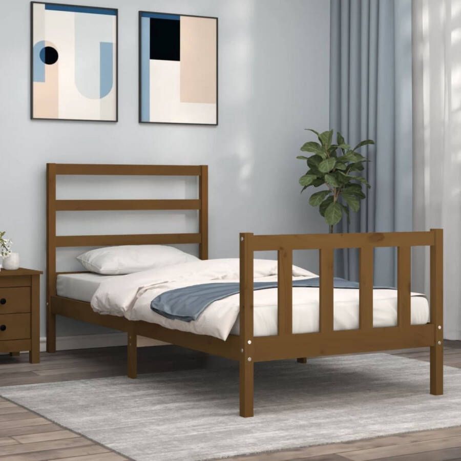 The Living Store Bedframe met hoofdbord massief hout honingbruin 90x190 cm Bedframe Bedframes Bed Eenpersoonsbed Slaapkamermeubel Houten Bedframe Houten Bed Bedbodem Massief Houten Bedframe Ledikant Bedframe Met Hoofdeinde