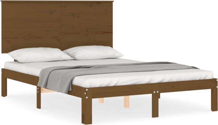The Living Store Bedframe Massief Grenenhout Honingbruin 203.5 x 143.5 x 82.5 cm Multiplex lattenbodem Stevig en duurzaam