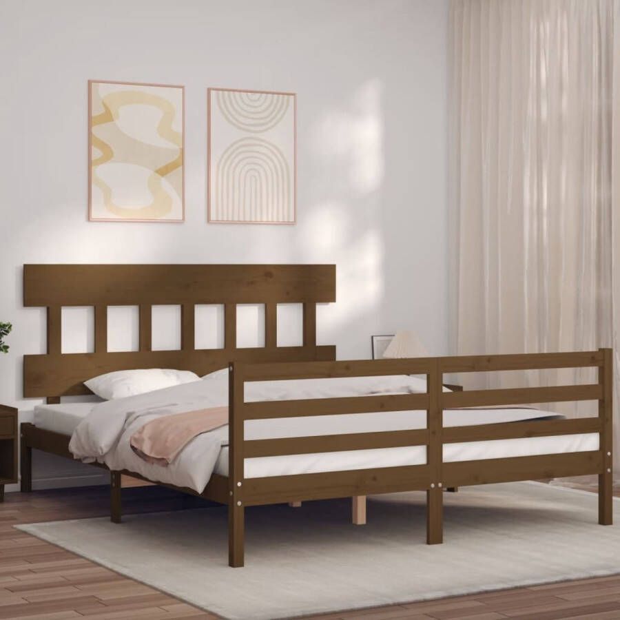 The Living Store Bedframe met hoofdbord massief hout honingbruin 5FT King Size Bedframe Bedframes Bed Tweepersoonsbed Slaapkamermeubel Houten Bedframe Houten Bed Bedbodem Massief Houten Bedframe Ledikant Bedframe Met Hoofdeinde - Foto 4