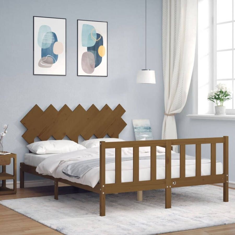 The Living Store Bedframe met hoofdbord massief hout honingbruin 5FT King Size Bedframe Bedframes Bed Tweepersoonsbed Slaapkamermeubel Houten Bedframe Houten Bed Bedbodem Massief Houten Bedframe Ledikant Bedframe Met Hoofdeinde - Foto 5