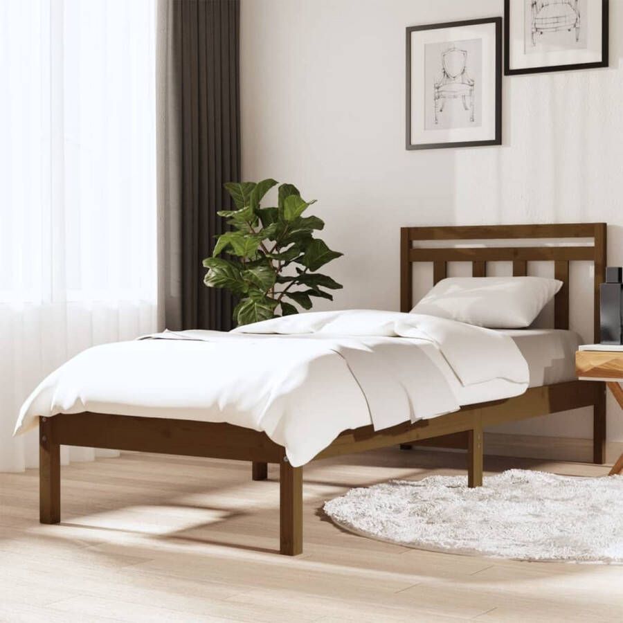 The Living Store Bedframe Grenenhout Honingbruin 205.5 x 96 x 100 cm 90 x 200 cm Montage vereist