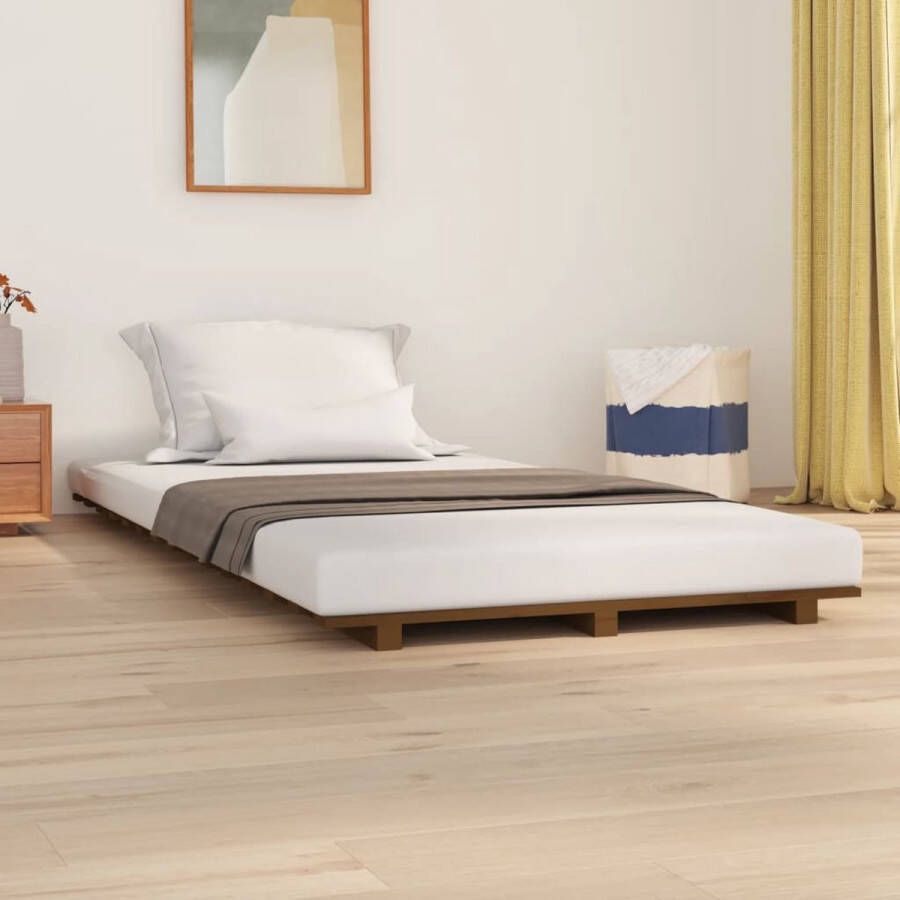The Living Store Houten bedframe Massief grenenhout 90 x 200 cm Stabiel en rustiek uitziend