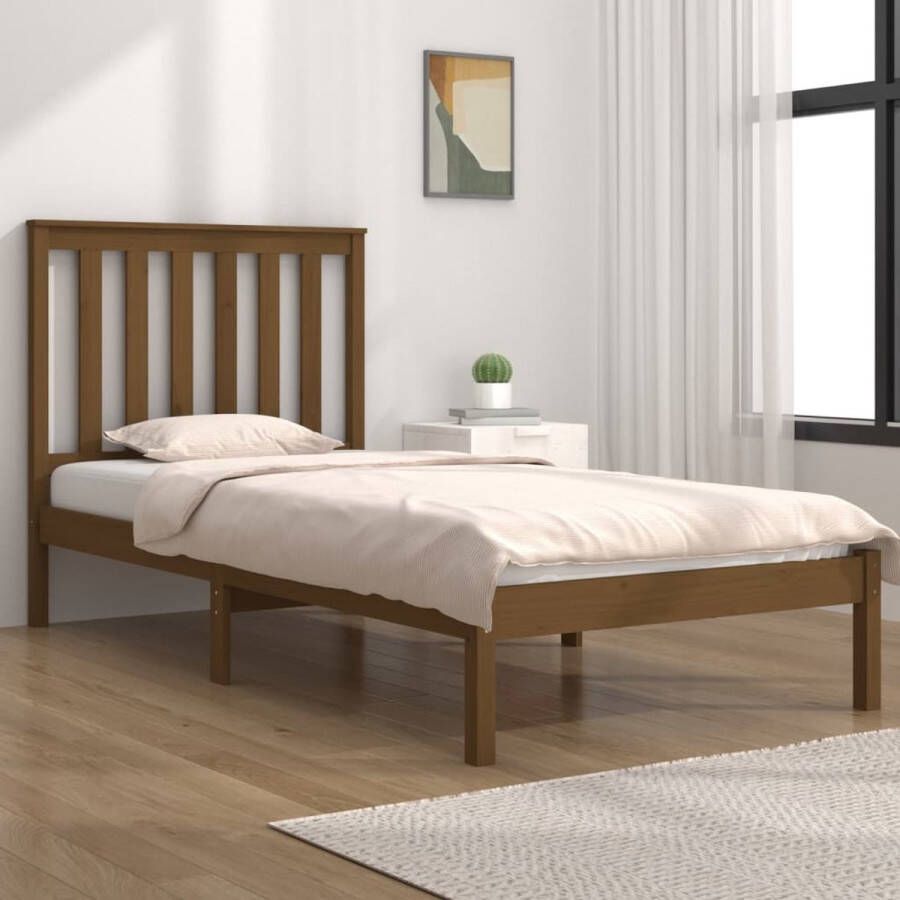 The Living Store Bedframe massief grenenhout honingbruin 90x200 cm Bedframe Bedframes Eenpersoonsbed Bed Bedombouw Enkel Bed Frame Bed Frame Ledikant Houten Bedframe Slaapmeubel