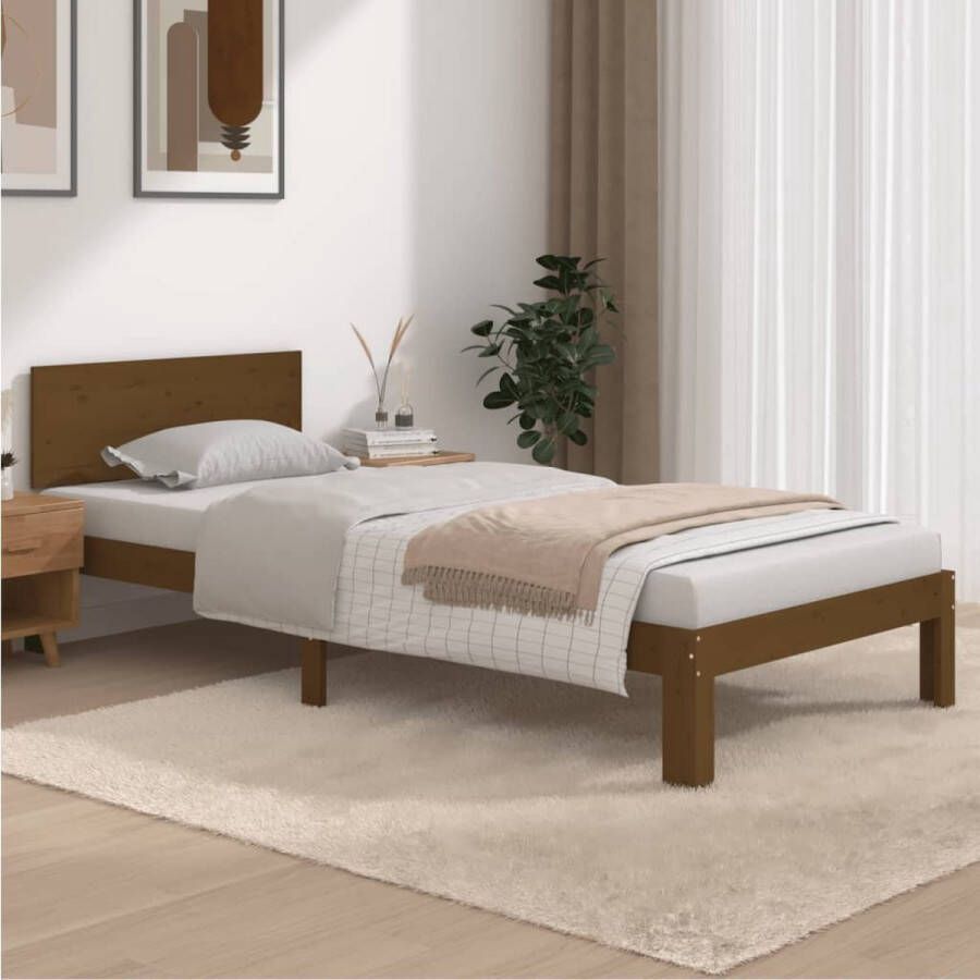 The Living Store Bedframe massief grenenhout honingbruin 90x200 cm Bedframe Bedframes Bed Bedbodem Ledikant Bed Frame Massief Houten Bedframe Slaapmeubel Eenpersoonsbed Bedden Bedbodems