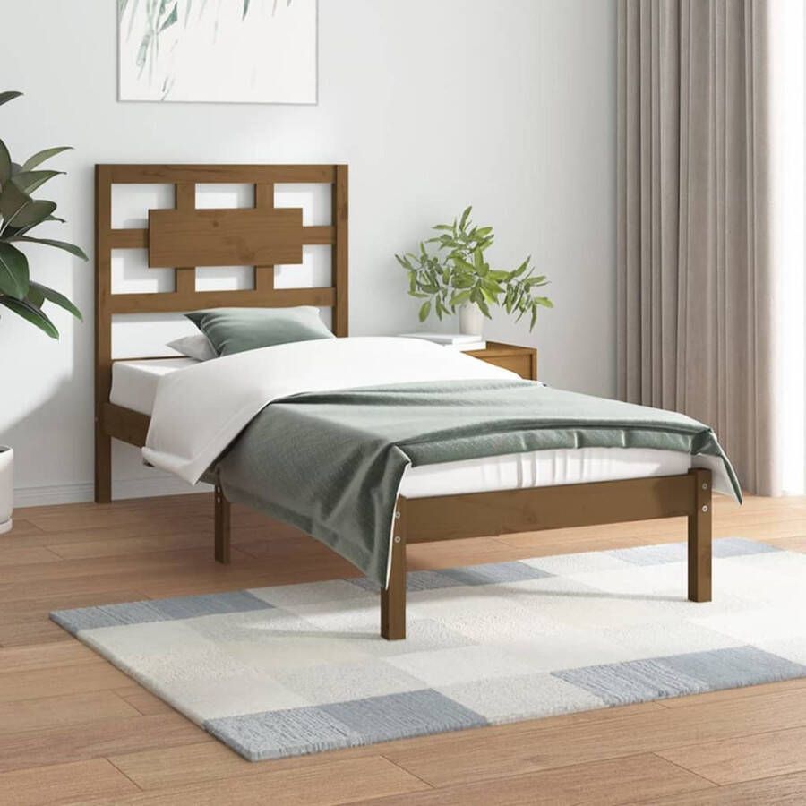 The Living Store Bedframe massief grenenhout honingbruin 90x200 cm Bedframe Bedframes Eenpersoonsbed Bed Bedombouw Enkel Bed Frame Bed Frame Ledikant Houten Bedframe Slaapmeubel