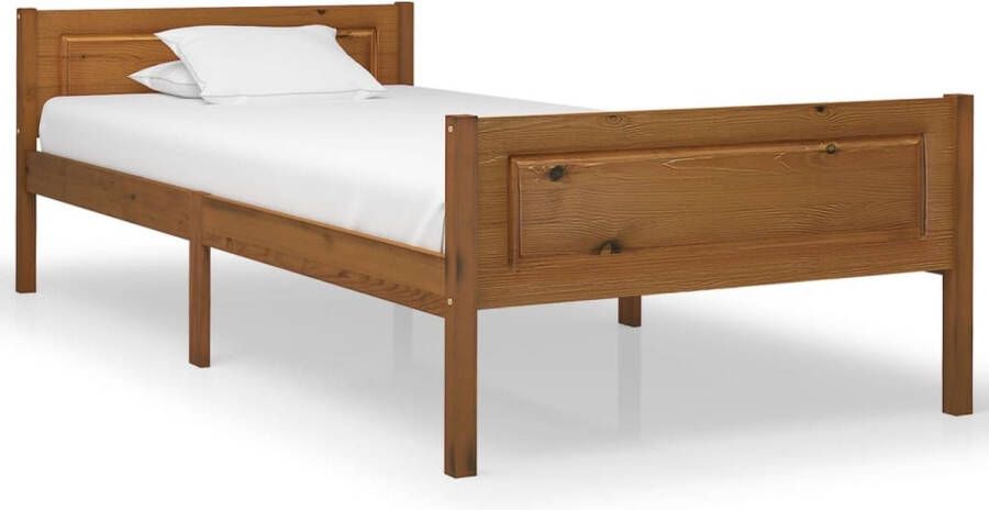 The Living Store Houten Bedframe 206 x 96 x 63 cm Massief grenenhout Honingbruin Houten Bed Frame Massief Grenenhout Bed Frame 90x200 Tweepersoons Bed Honigbruin Bed