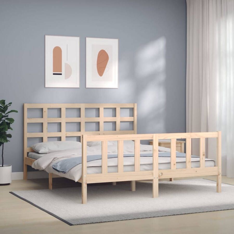 The Living Store Bedframe met hoofdbord massief hout 5 FT King Size Bedframe Bedframes Bed Tweepersoonsbed Slaapkamermeubel Houten Bedframe Houten Bed Bedbodem Massief Houten Bedframe Ledikant Bedframe Met Hoofdeinde - Foto 5