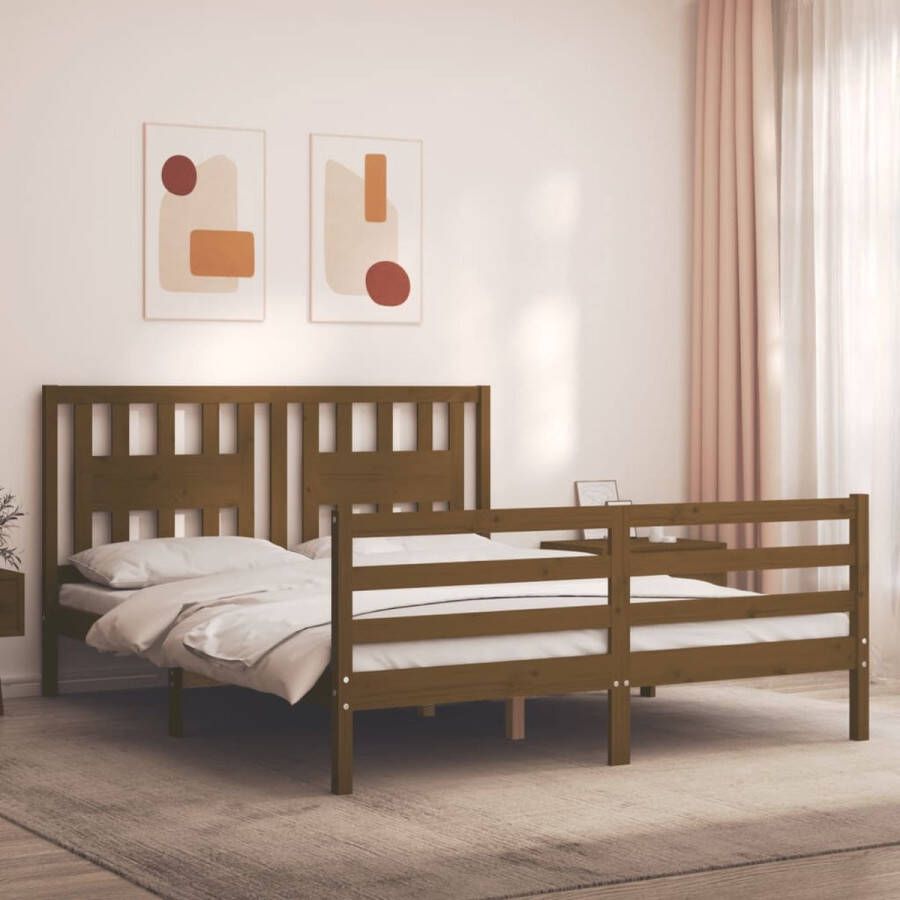 The Living Store Bedframe Massief Grenenhout King Size Honingbruin 205.5 x 155.5 x 100 cm